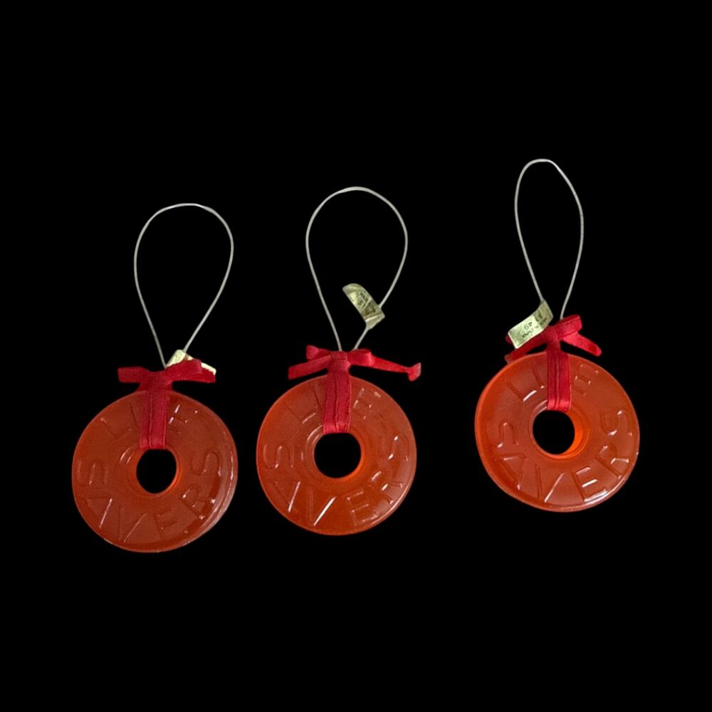 Vintage Life Savers Candy Christmas Ornaments Set of 3 Red Acrylic Holiday Decor
